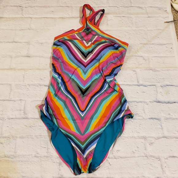 Trina Turk Colorful Striped One Piece Swimsuit - Picture 1 of 7
